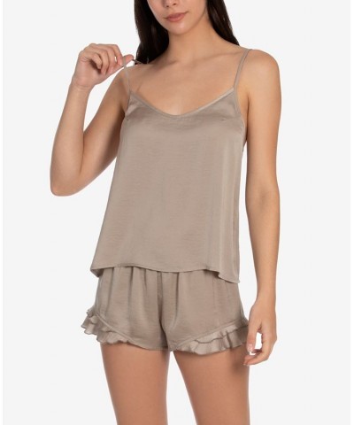 Women's Malia Solid Hammered Satin Cami-Tap Set Brown $17.34 Sleepwear