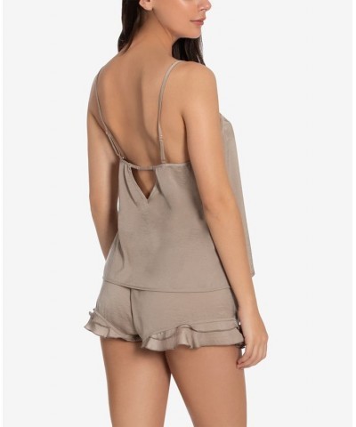 Women's Malia Solid Hammered Satin Cami-Tap Set Brown $17.34 Sleepwear