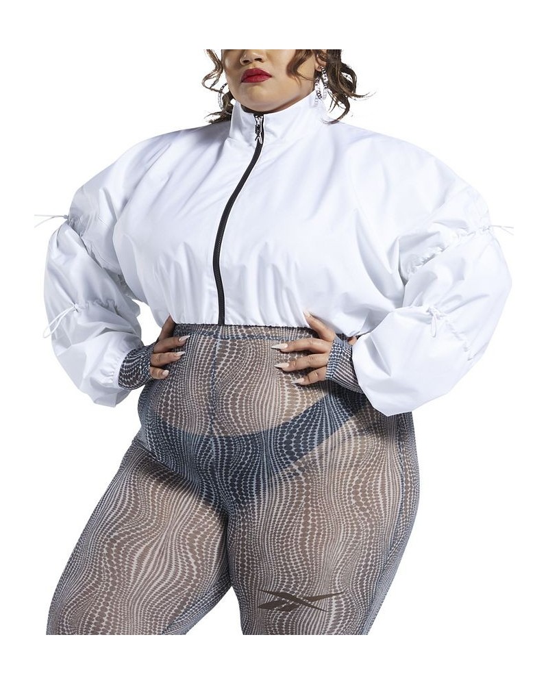 Plus Size Cardi B Cropped Zip-Front Drawcord-Sleeve Woven Jacket White $23.74 Jackets