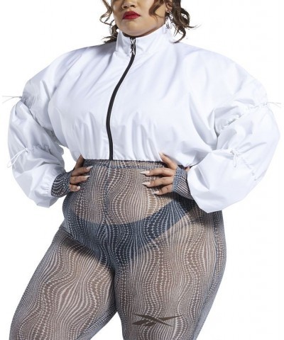 Plus Size Cardi B Cropped Zip-Front Drawcord-Sleeve Woven Jacket White $23.74 Jackets