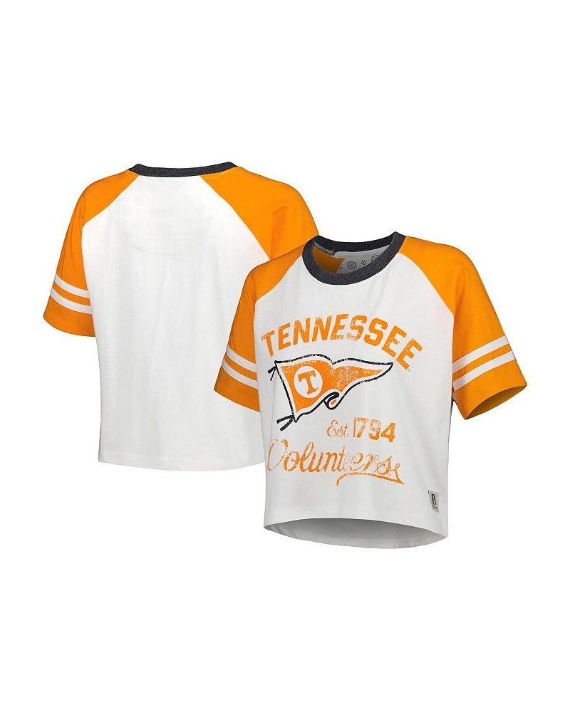 Women's White Tennessee Volunteers Melange Beaumont Cropped Raglan T-shirt White $28.41 Tops