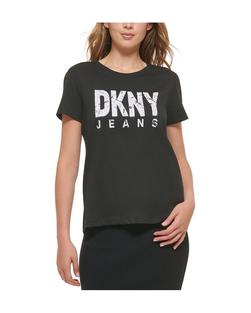 Women's Newpaper-Logo Short-Sleeve T-Shirt Black $14.08 Tops