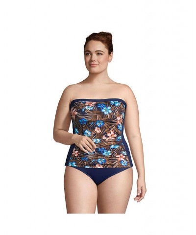 Women's Plus Size Bandeau Tankini Swimsuit Top with Removable Adjustable Straps Deep sea navy tropic palm $48.33 Swimsuits