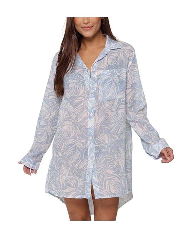 Women's Bermuda Button-Front Big Shirt Cover-Up Light Blue $41.34 Swimsuits