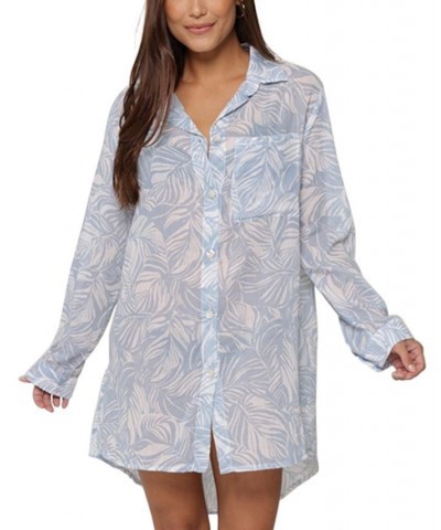 Women's Bermuda Button-Front Big Shirt Cover-Up Light Blue $41.34 Swimsuits