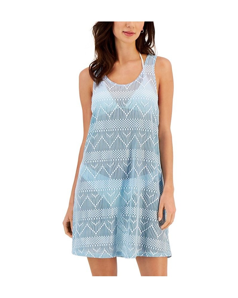 Women's Jacquard Lattice-Back Dress Cover-Up Blue Ombre $24.78 Swimsuits