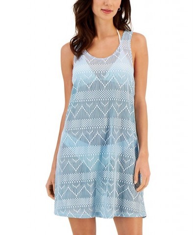 Women's Jacquard Lattice-Back Dress Cover-Up Blue Ombre $24.78 Swimsuits