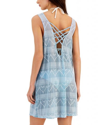 Women's Jacquard Lattice-Back Dress Cover-Up Blue Ombre $24.78 Swimsuits