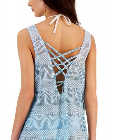 Women's Jacquard Lattice-Back Dress Cover-Up Blue Ombre $24.78 Swimsuits