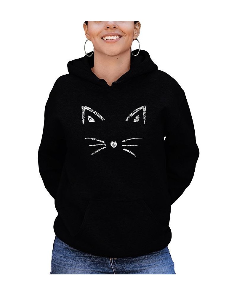 Women's Word Art Hooded Whiskers Sweatshirt Top Black $25.20 Sweatshirts