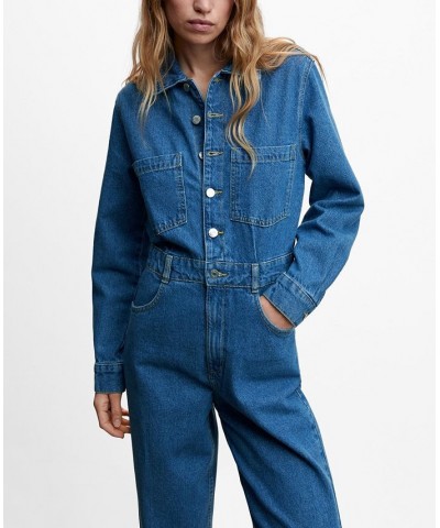 Women's Long Denim Jumpsuit Medium Blue $50.60 Pants