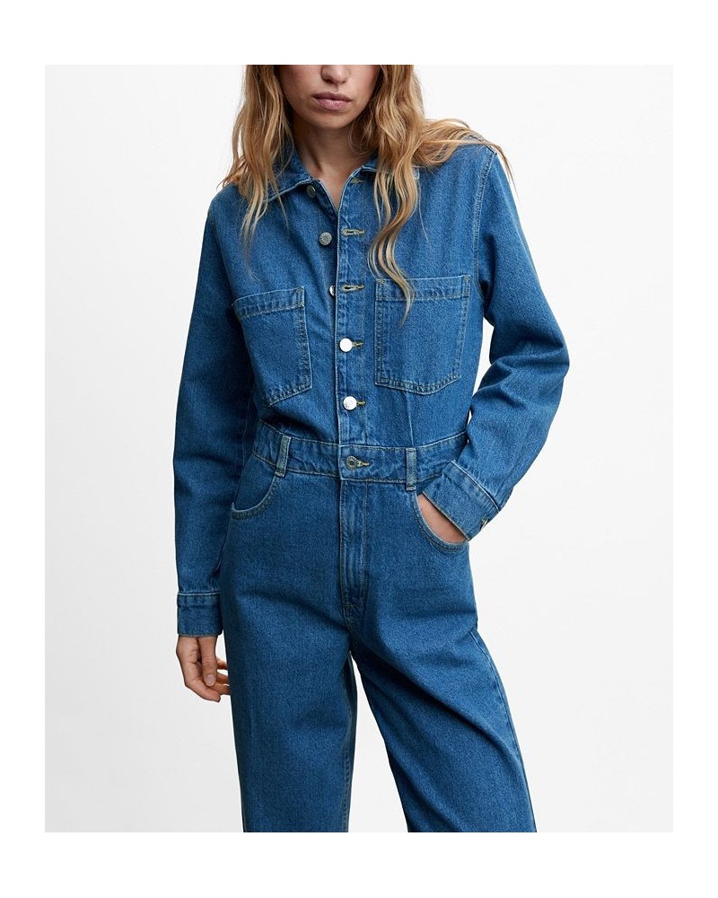 Women's Long Denim Jumpsuit Medium Blue $50.60 Pants