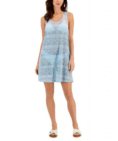 Women's Jacquard Lattice-Back Dress Cover-Up Blue Ombre $24.78 Swimsuits