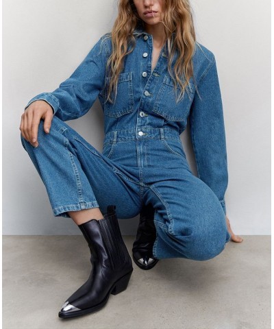 Women's Long Denim Jumpsuit Medium Blue $50.60 Pants