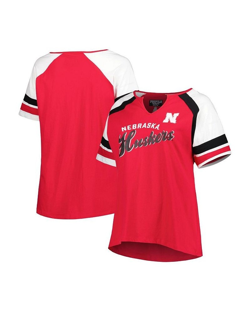 Women's Scarlet Nebraska Huskers Plus Size Arch Raglan Notch Neck T-shirt Scarlet $23.10 Tops