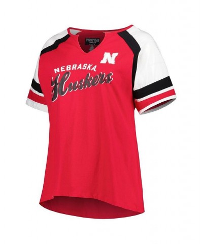 Women's Scarlet Nebraska Huskers Plus Size Arch Raglan Notch Neck T-shirt Scarlet $23.10 Tops