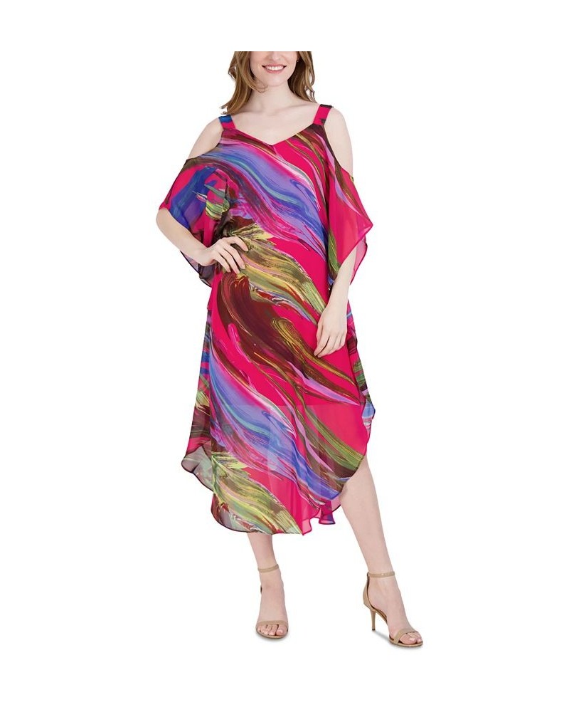 Women's Printed Cold-Shoulder Midi Dress Hot Pink Multi $46.28 Dresses