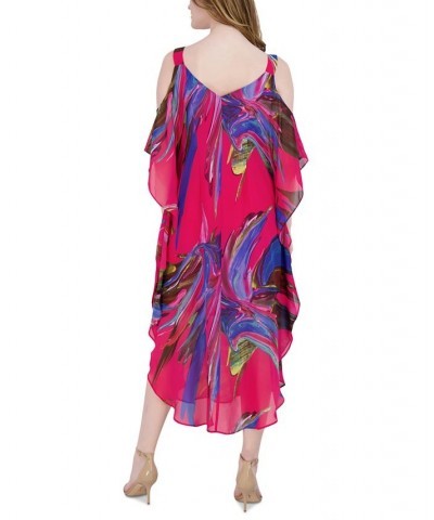 Women's Printed Cold-Shoulder Midi Dress Hot Pink Multi $46.28 Dresses