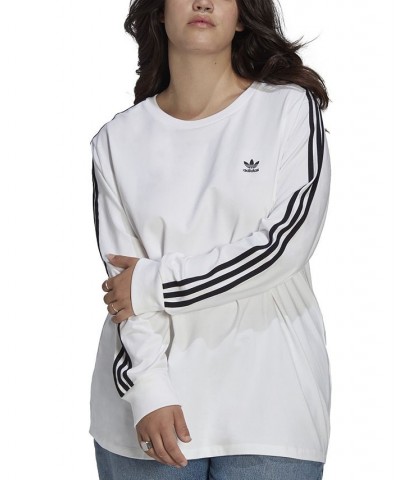 Plus Size 3-Stripes Crewneck Long-Sleeve Tee White $20.00 Sweatshirts