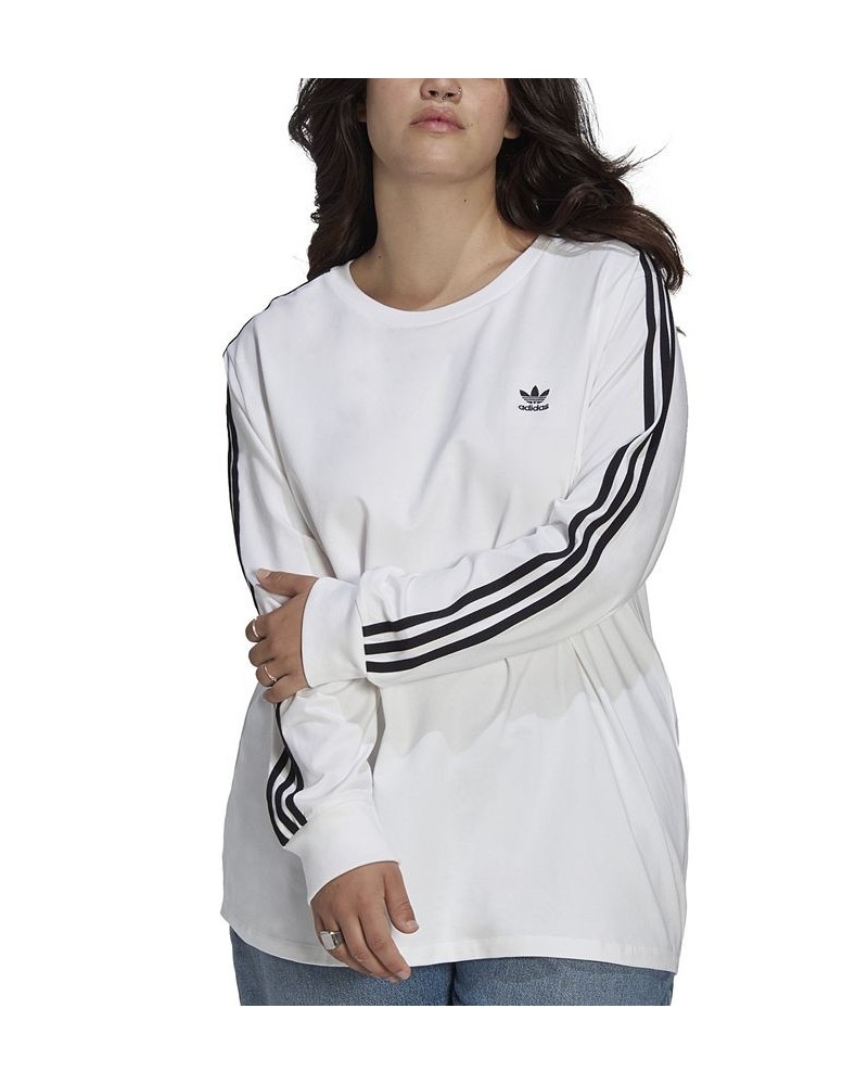 Plus Size 3-Stripes Crewneck Long-Sleeve Tee White $20.00 Sweatshirts