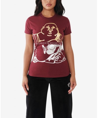 Women's Short Sleeve Buddha Slim Crew T-shirt Red $30.84 Tops