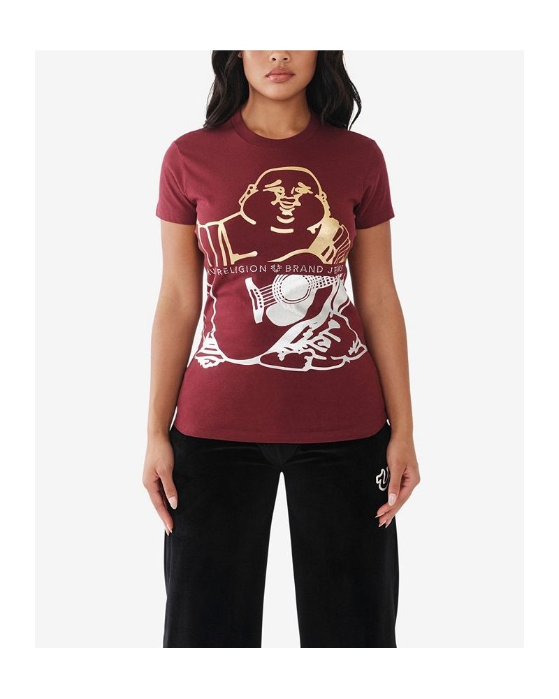 Women's Short Sleeve Buddha Slim Crew T-shirt Red $30.84 Tops