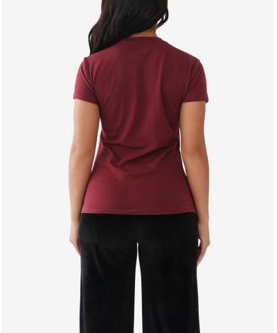 Women's Short Sleeve Buddha Slim Crew T-shirt Red $30.84 Tops