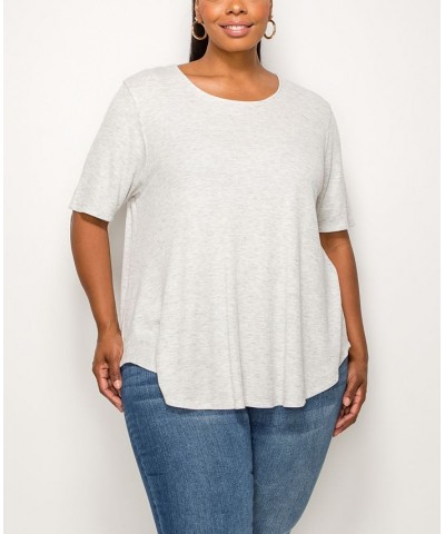 Plus Size Thermal Short Sleeve Swing Tee Heather Gray $16.81 Tops