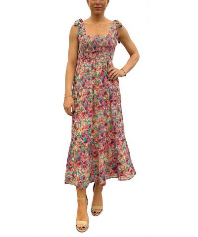 Smocked Tiered Printed A-Line Dress Pink Multi $71.04 Dresses