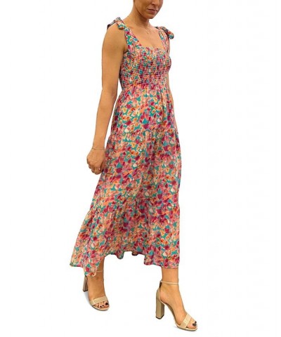 Smocked Tiered Printed A-Line Dress Pink Multi $71.04 Dresses