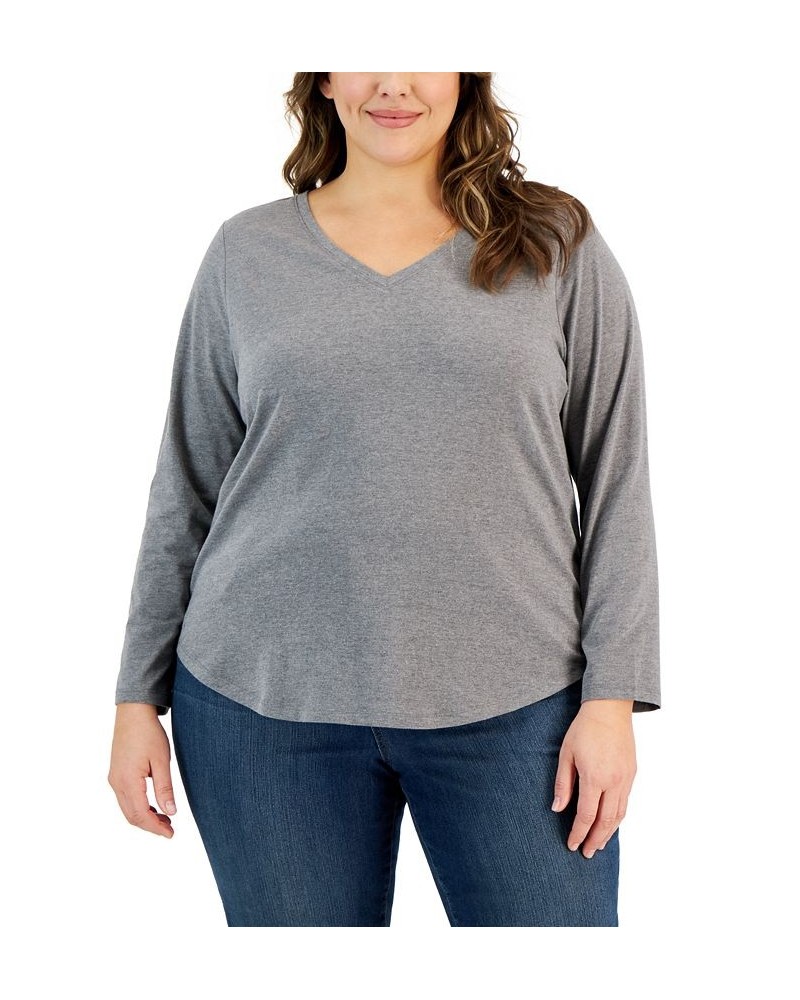 Plus Size Long-Sleeve Perfect Tee Gray $9.97 Tops