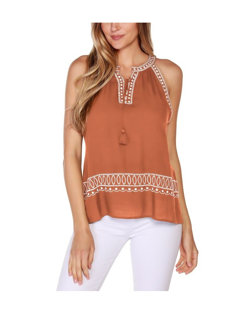 Black Label Petite Embroidered Tank Top Brown $38.25 Tops