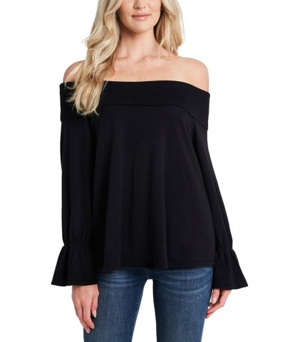 Women's Off-The-Shoulder Bell-Sleeve Sweater Rich Black $26.70 Sweaters