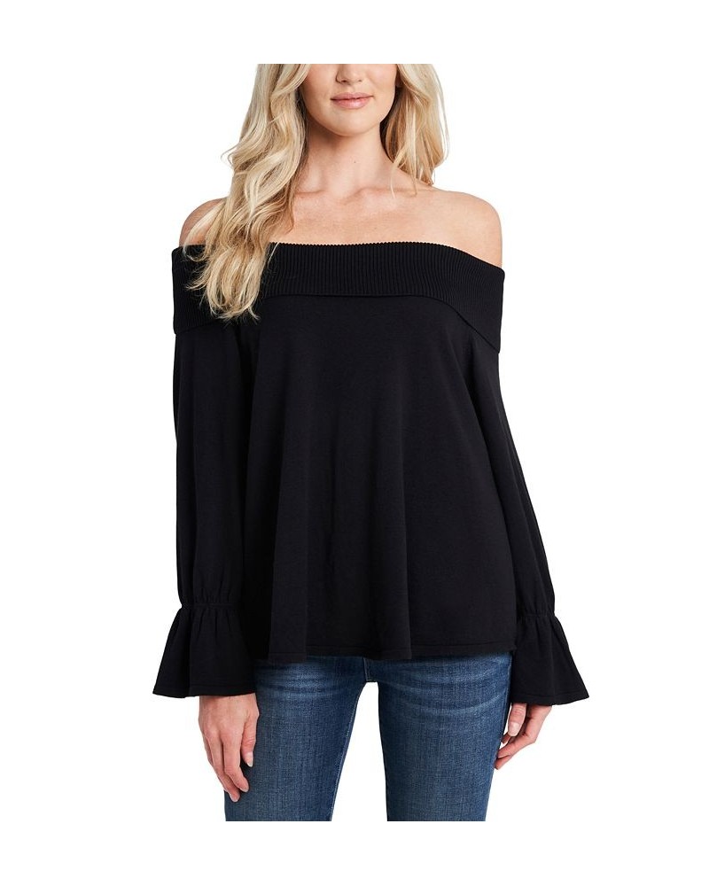 Women's Off-The-Shoulder Bell-Sleeve Sweater Rich Black $26.70 Sweaters