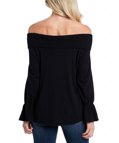 Women's Off-The-Shoulder Bell-Sleeve Sweater Rich Black $26.70 Sweaters