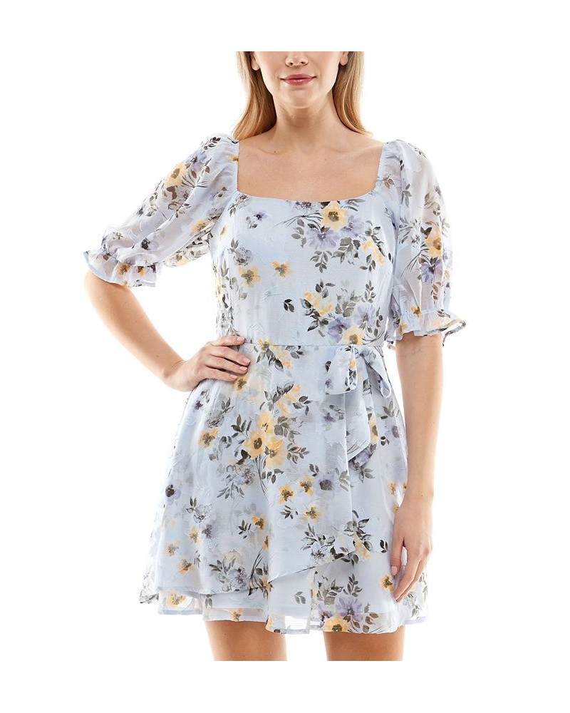 Juniors' Emma Tie-Waist Square-Neck Dress Blue/ Yellow Floral $31.27 Dresses