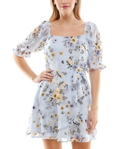 Juniors' Emma Tie-Waist Square-Neck Dress Blue/ Yellow Floral $31.27 Dresses