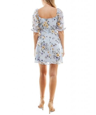 Juniors' Emma Tie-Waist Square-Neck Dress Blue/ Yellow Floral $31.27 Dresses