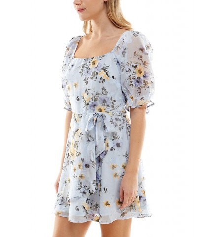 Juniors' Emma Tie-Waist Square-Neck Dress Blue/ Yellow Floral $31.27 Dresses