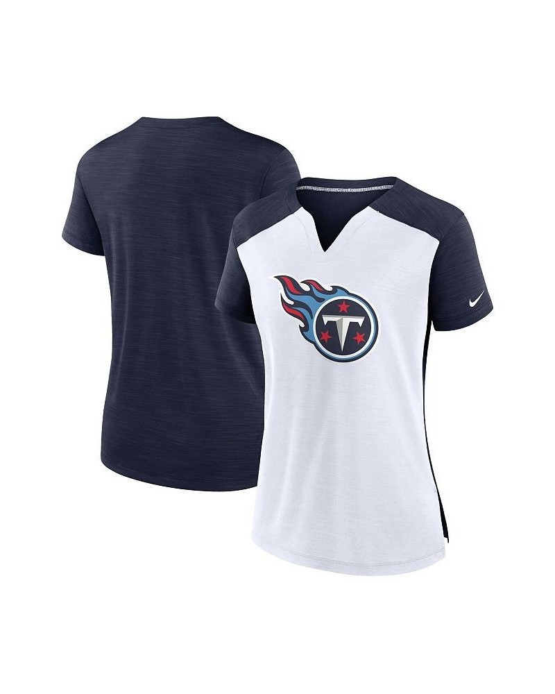 Women's White Navy Tennessee Titans Impact Exceed Performance Notch Neck T-shirt $23.84 Tops