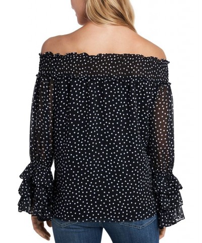 Women's Long Sleeve Smocked Off-The-Shoulder Top Black $32.13 Tops