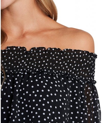 Women's Long Sleeve Smocked Off-The-Shoulder Top Black $32.13 Tops