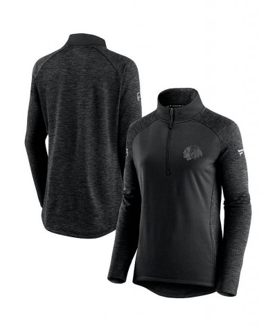 Women's Chicago Blackhawks Authentic Pro Travel and Training Raglan Quarter-Zip Jacket Black, Heathered Charcoal $36.55 Jackets