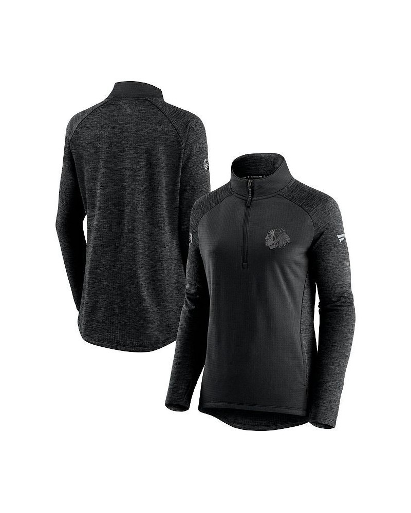 Women's Chicago Blackhawks Authentic Pro Travel and Training Raglan Quarter-Zip Jacket Black, Heathered Charcoal $36.55 Jackets