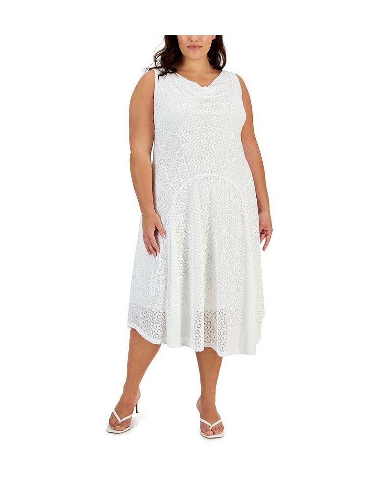 Plus Size Lace Cowlneck Sleeveless Midi Dress White $44.55 Dresses