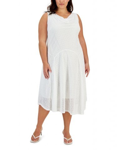 Plus Size Lace Cowlneck Sleeveless Midi Dress White $44.55 Dresses