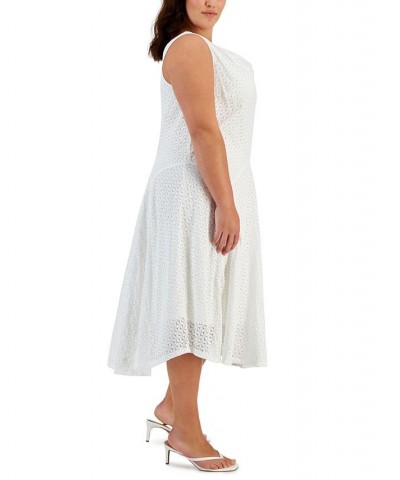 Plus Size Lace Cowlneck Sleeveless Midi Dress White $44.55 Dresses