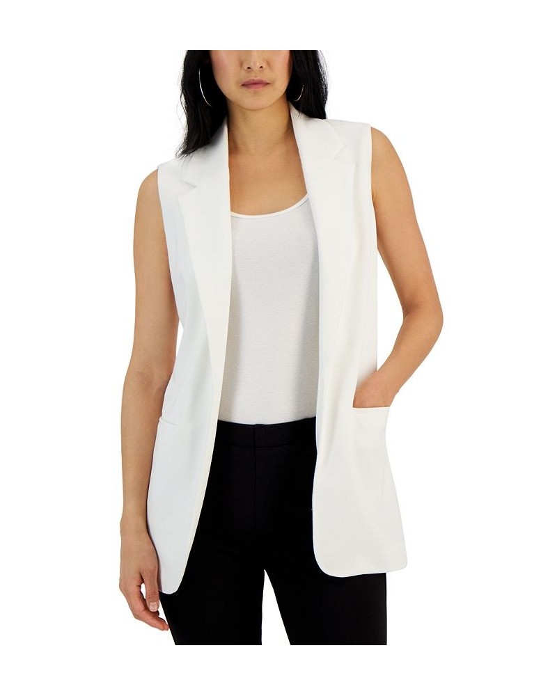 Women's Notch-Collar Open-Front Sleeveless Jacket White $44.40 Jackets