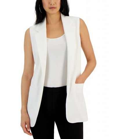 Women's Notch-Collar Open-Front Sleeveless Jacket White $44.40 Jackets