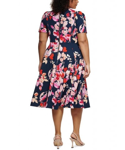 Plus Size Printed Scuba Crepe Short-Sleeve Dress Indigo Multi $34.76 Dresses